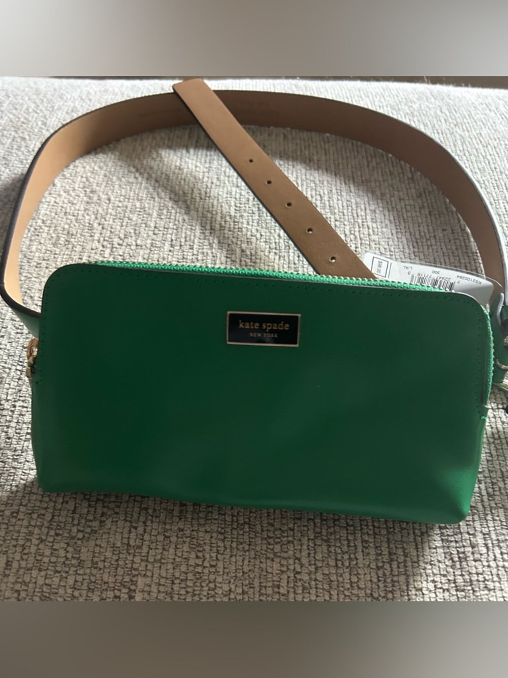 NWT Kate Spade New York Green Leather Belt Bag Fanny Pack Waist Zip Pouch X/XL